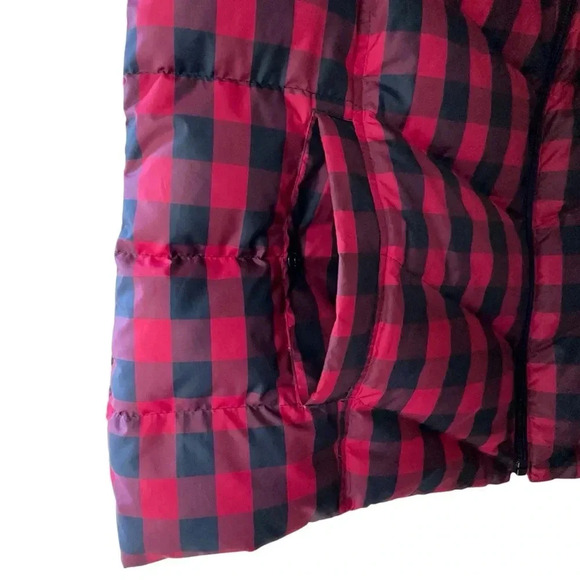 LANDS’ END NWOT DOWN VEST NAVY & RED BUFFALO PLAID POCKETS | SIZE: L / PETITE - Picture 6 of 9